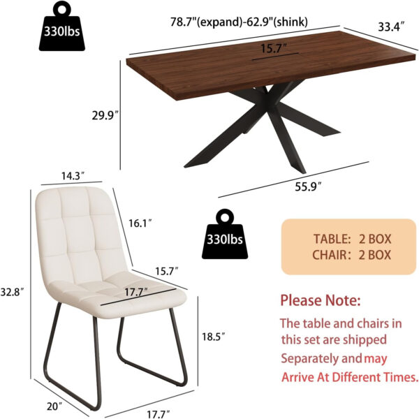 ZckyCine 6-8 Person Modern Rectangular Dining Table Set, 51-67 Inch Expandable Space-Saving Metal Frame Dining Table with Gray Table and 6 Black Chairs for Kitchen or Dining Room