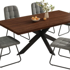 ZckyCine 6-8 Person Modern Rectangular Dining Table Set, 51-67 Inch Expandable Space-Saving Metal Frame Dining Table with Gray Table and 6 Black Chairs for Kitchen or Dining Room