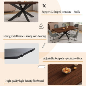 ZckyCine 6-8 Person Modern Rectangular Dining Table Set, 51-67 Inch Expandable Space-Saving Metal Frame Dining Table with Gray Table and 6 Black Chairs for Kitchen or Dining Room