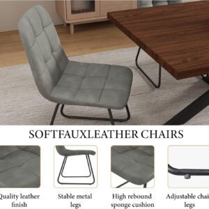 ZckyCine 6-8 Person Modern Rectangular Dining Table Set, 51-67 Inch Expandable Space-Saving Metal Frame Dining Table with Gray Table and 6 Black Chairs for Kitchen or Dining Room