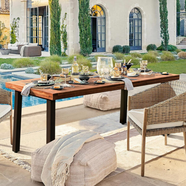 Devoko Home Acacia Wood Dining Table 6-Person Indoor Outdoor Table with Iron Legs, Sandblast Finish, Natural Stained, Rustic Metal, 69 * 33 * 30 inch (Natural)