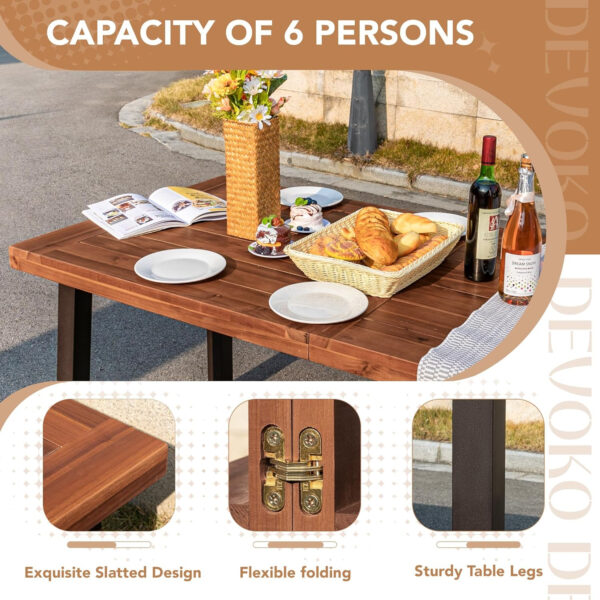 Devoko Home Acacia Wood Dining Table 6-Person Indoor Outdoor Table with Iron Legs, Sandblast Finish, Natural Stained, Rustic Metal, 69 * 33 * 30 inch (Natural)