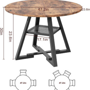 Round Dining Table for 4,Kitchen Dining Room Circle Dinner Pedestal Table,Space Saving Wood Kitchen & Dining Room Furniture (Vintage, 47In)