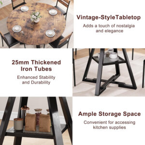 Round Dining Table for 4,Kitchen Dining Room Circle Dinner Pedestal Table,Space Saving Wood Kitchen & Dining Room Furniture (Vintage, 47In)