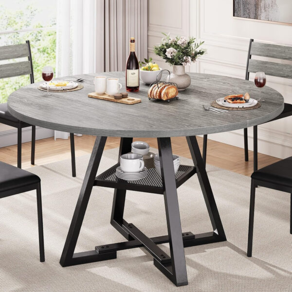 Round Dining Table for 4,Kitchen Dining Room Circle Dinner Pedestal Table,Space Saving Wood Kitchen & Dining Room Furniture (Vintage, 47In)
