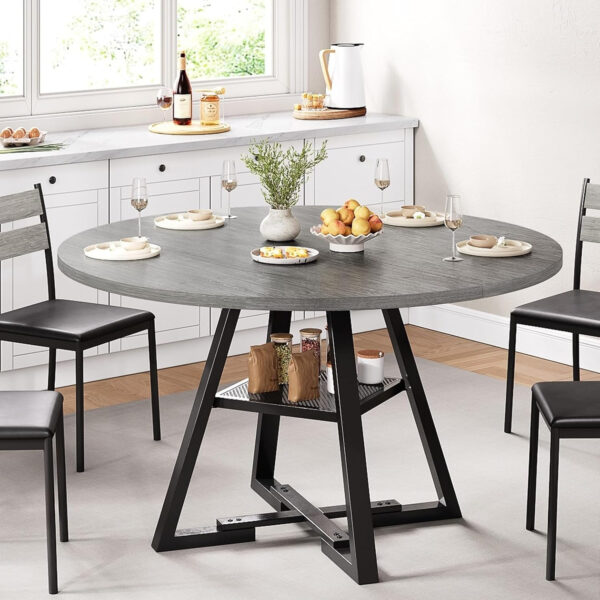 Round Dining Table for 4,Kitchen Dining Room Circle Dinner Pedestal Table,Space Saving Wood Kitchen & Dining Room Furniture (Vintage, 47In)