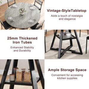 Round Dining Table for 4,Kitchen Dining Room Circle Dinner Pedestal Table,Space Saving Wood Kitchen & Dining Room Furniture (Vintage, 47In)