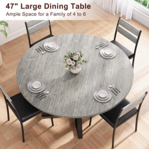 Round Dining Table for 4,Kitchen Dining Room Circle Dinner Pedestal Table,Space Saving Wood Kitchen & Dining Room Furniture (Vintage, 47In)