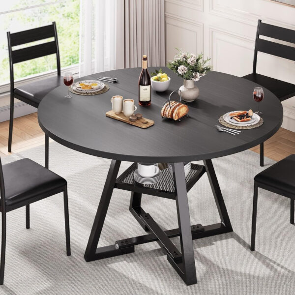 Round Dining Table for 4,Kitchen Dining Room Circle Dinner Pedestal Table,Space Saving Wood Kitchen & Dining Room Furniture (Vintage, 47In)