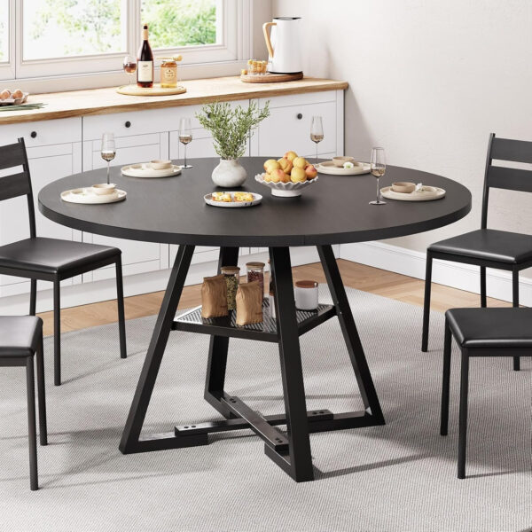 Round Dining Table for 4,Kitchen Dining Room Circle Dinner Pedestal Table,Space Saving Wood Kitchen & Dining Room Furniture (Vintage, 47In)