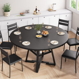 Round Dining Table for 4,Kitchen Dining Room Circle Dinner Pedestal Table,Space Saving Wood Kitchen & Dining Room Furniture (Vintage, 47In)