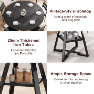 Round Dining Table for 4,Kitchen Dining Room Circle Dinner Pedestal Table,Space Saving Wood Kitchen & Dining Room Furniture (Vintage, 47In)