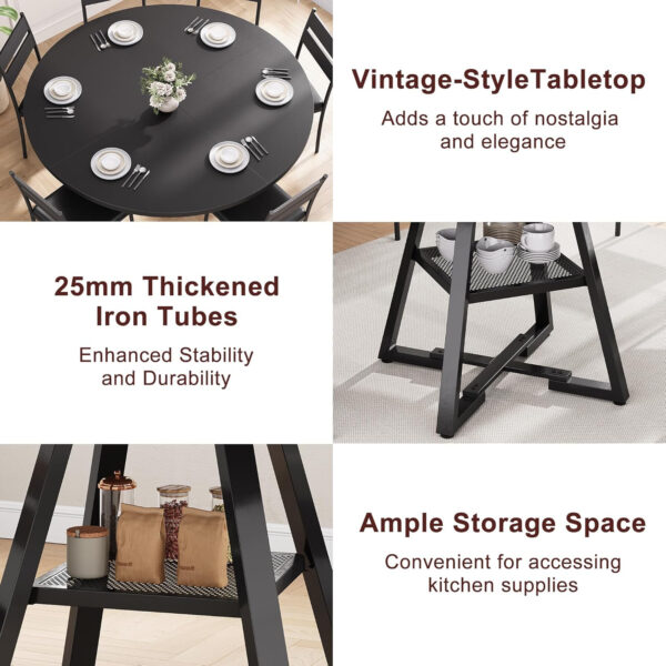 Round Dining Table for 4,Kitchen Dining Room Circle Dinner Pedestal Table,Space Saving Wood Kitchen & Dining Room Furniture (Vintage, 47In)