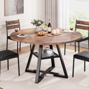 Round Dining Table for 4,Kitchen Dining Room Circle Dinner Pedestal Table,Space Saving Wood Kitchen & Dining Room Furniture (Vintage, 47In)