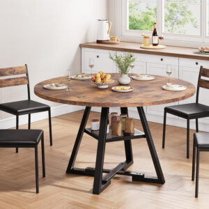 Round Dining Table for 4,Kitchen Dining Room Circle Dinner Pedestal Table,Space Saving Wood Kitchen & Dining Room Furniture (Vintage, 47In)