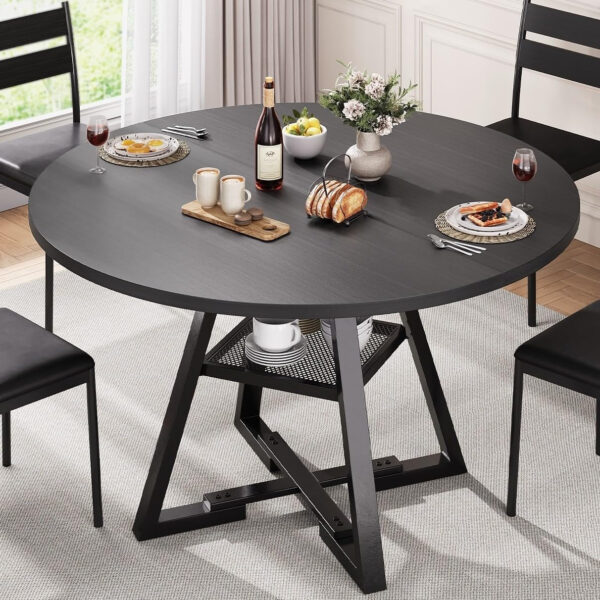 Round Dining Table for 4,Kitchen Dining Room Circle Dinner Pedestal Table,Space Saving Wood Kitchen & Dining Room Furniture (Vintage, 47In)