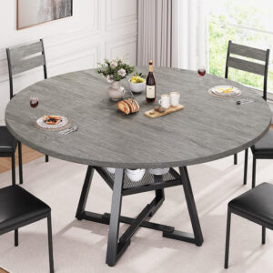 Round Dining Table for 4,Kitchen Dining Room Circle Dinner Pedestal Table,Space Saving Wood Kitchen & Dining Room Furniture (Vintage, 47In)