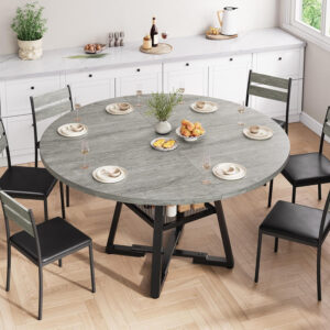 Round Dining Table for 4,Kitchen Dining Room Circle Dinner Pedestal Table,Space Saving Wood Kitchen & Dining Room Furniture (Vintage, 47In)