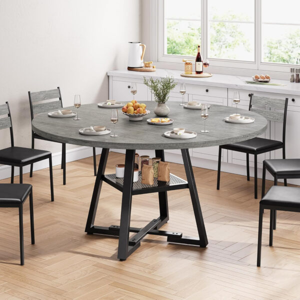 Round Dining Table for 4,Kitchen Dining Room Circle Dinner Pedestal Table,Space Saving Wood Kitchen & Dining Room Furniture (Vintage, 47In)