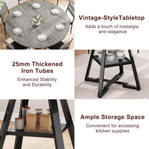 Round Dining Table for 4,Kitchen Dining Room Circle Dinner Pedestal Table,Space Saving Wood Kitchen & Dining Room Furniture (Vintage, 47In)