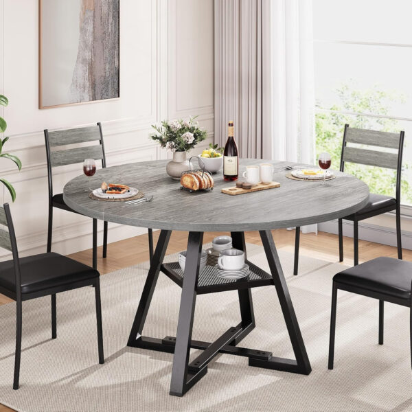 Round Dining Table for 4,Kitchen Dining Room Circle Dinner Pedestal Table,Space Saving Wood Kitchen & Dining Room Furniture (Vintage, 47In)
