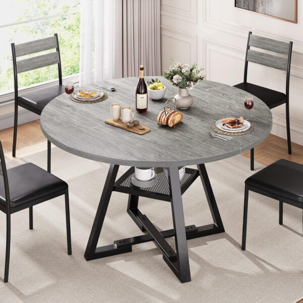 Round Dining Table for 4,Kitchen Dining Room Circle Dinner Pedestal Table,Space Saving Wood Kitchen & Dining Room Furniture (Vintage, 47In)