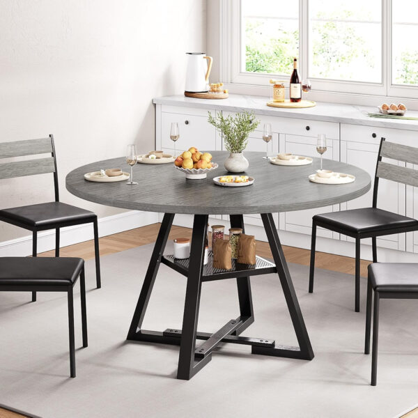 Round Dining Table for 4,Kitchen Dining Room Circle Dinner Pedestal Table,Space Saving Wood Kitchen & Dining Room Furniture (Vintage, 47In)