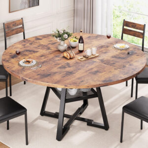 Round Dining Table for 4,Kitchen Dining Room Circle Dinner Pedestal Table,Space Saving Wood Kitchen & Dining Room Furniture (Vintage, 47In)