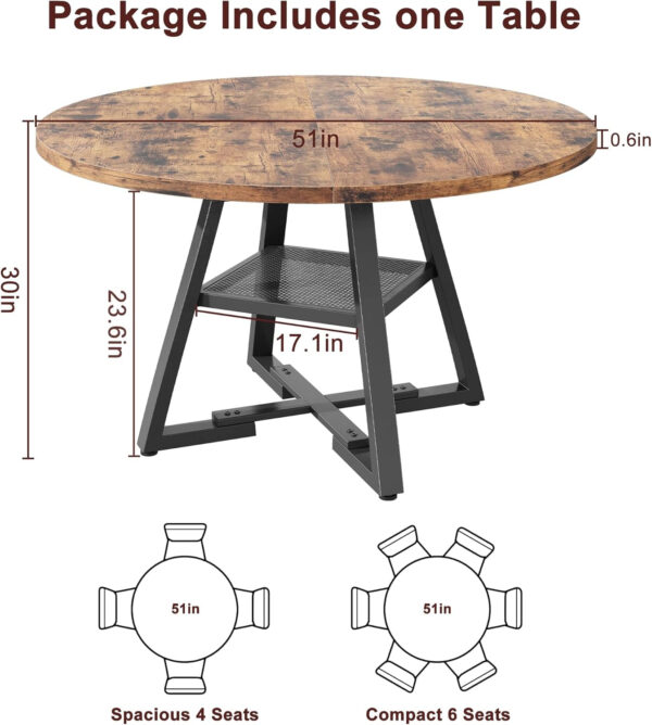 Round Dining Table for 4,Kitchen Dining Room Circle Dinner Pedestal Table,Space Saving Wood Kitchen & Dining Room Furniture (Vintage, 47In)