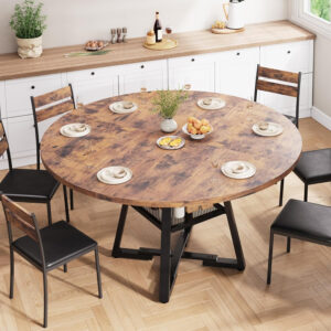 Round Dining Table for 4,Kitchen Dining Room Circle Dinner Pedestal Table,Space Saving Wood Kitchen & Dining Room Furniture (Vintage, 47In)