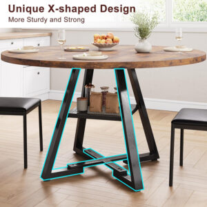 Round Dining Table for 4,Kitchen Dining Room Circle Dinner Pedestal Table,Space Saving Wood Kitchen & Dining Room Furniture (Vintage, 47In)