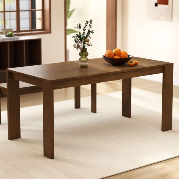 LukeAlon Wooden Dining Table for 4 to 6 People, 63" Large Kitchen Long Table with Wood Legs Mid Century Walnut Rectangular Dinner Tables for Home Dining Room Restaurant Farmhouse