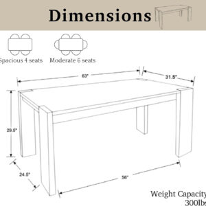 LukeAlon Wooden Dining Table for 4 to 6 People, 63" Large Kitchen Long Table with Wood Legs Mid Century Walnut Rectangular Dinner Tables for Home Dining Room Restaurant Farmhouse