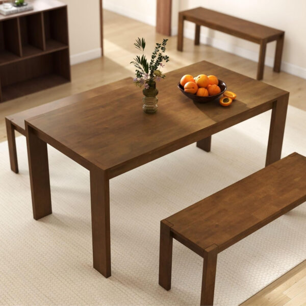 LukeAlon Wooden Dining Table for 4 to 6 People, 63" Large Kitchen Long Table with Wood Legs Mid Century Walnut Rectangular Dinner Tables for Home Dining Room Restaurant Farmhouse