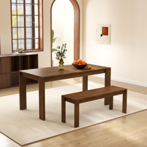 LukeAlon Wooden Dining Table for 4 to 6 People, 63" Large Kitchen Long Table with Wood Legs Mid Century Walnut Rectangular Dinner Tables for Home Dining Room Restaurant Farmhouse