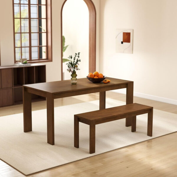 LukeAlon Wooden Dining Table for 4 to 6 People, 63" Large Kitchen Long Table with Wood Legs Mid Century Walnut Rectangular Dinner Tables for Home Dining Room Restaurant Farmhouse