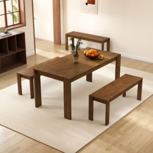 LukeAlon Wooden Dining Table for 4 to 6 People, 63" Large Kitchen Long Table with Wood Legs Mid Century Walnut Rectangular Dinner Tables for Home Dining Room Restaurant Farmhouse