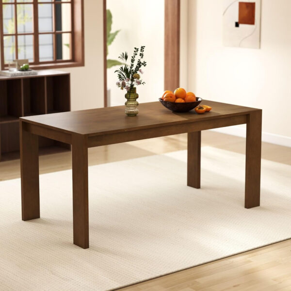 LukeAlon Wooden Dining Table for 4 to 6 People, 63" Large Kitchen Long Table with Wood Legs Mid Century Walnut Rectangular Dinner Tables for Home Dining Room Restaurant Farmhouse