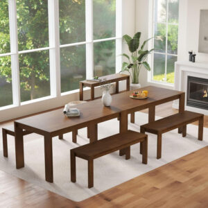 LukeAlon Wooden Dining Table for 4 to 6 People, 63" Large Kitchen Long Table with Wood Legs Mid Century Walnut Rectangular Dinner Tables for Home Dining Room Restaurant Farmhouse