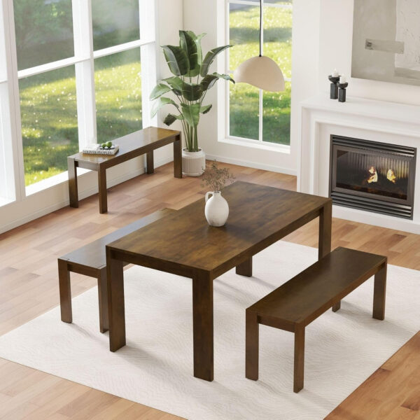 LukeAlon Wooden Dining Table for 4 to 6 People, 63" Large Kitchen Long Table with Wood Legs Mid Century Walnut Rectangular Dinner Tables for Home Dining Room Restaurant Farmhouse