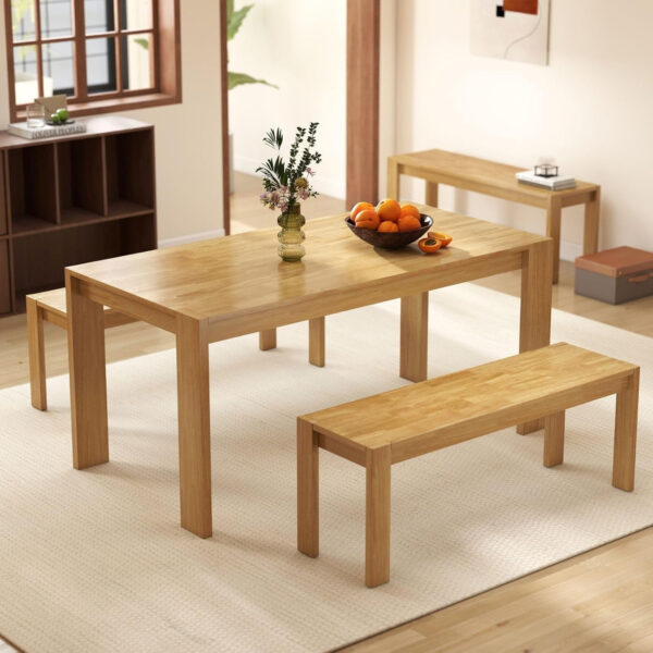 LukeAlon Wooden Dining Table for 4 to 6 People, 63" Large Kitchen Long Table with Wood Legs Mid Century Walnut Rectangular Dinner Tables for Home Dining Room Restaurant Farmhouse