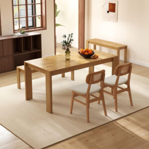 LukeAlon Wooden Dining Table for 4 to 6 People, 63" Large Kitchen Long Table with Wood Legs Mid Century Walnut Rectangular Dinner Tables for Home Dining Room Restaurant Farmhouse