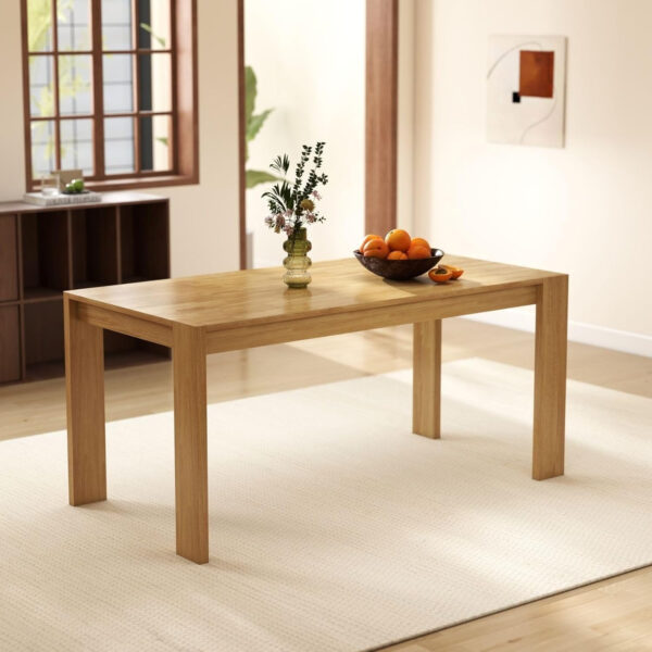 LukeAlon Wooden Dining Table for 4 to 6 People, 63" Large Kitchen Long Table with Wood Legs Mid Century Walnut Rectangular Dinner Tables for Home Dining Room Restaurant Farmhouse