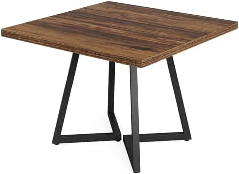 Tribesigns Square Dining Table for 2, 31.5" Industrial Dinner Table with Metal Base, Kitchen Table for Dining Room, Small Space, Apartment, Rustic Brown & Black