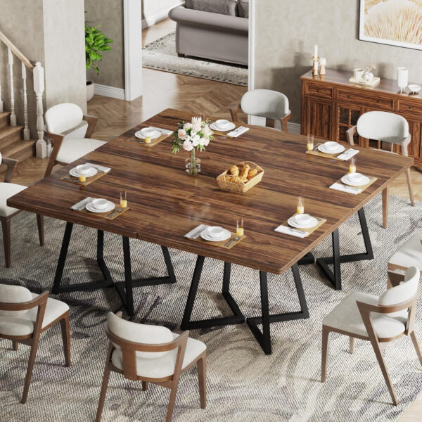 Tribesigns Square Dining Table for 2, 31.5" Industrial Dinner Table with Metal Base, Kitchen Table for Dining Room, Small Space, Apartment, Rustic Brown & Black