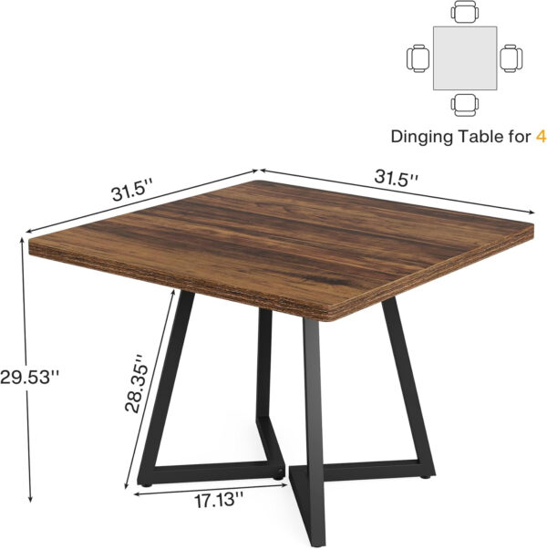 Tribesigns Square Dining Table for 2, 31.5" Industrial Dinner Table with Metal Base, Kitchen Table for Dining Room, Small Space, Apartment, Rustic Brown & Black