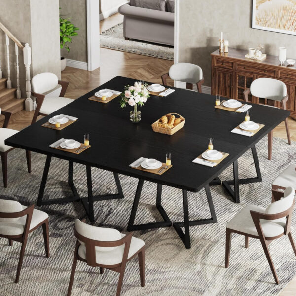 Tribesigns Square Dining Table for 2, 31.5" Industrial Dinner Table with Metal Base, Kitchen Table for Dining Room, Small Space, Apartment, Rustic Brown & Black