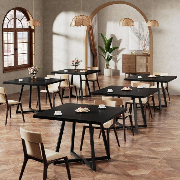 Tribesigns Square Dining Table for 2, 31.5" Industrial Dinner Table with Metal Base, Kitchen Table for Dining Room, Small Space, Apartment, Rustic Brown & Black