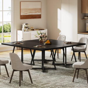 Tribesigns Square Dining Table for 2, 31.5" Industrial Dinner Table with Metal Base, Kitchen Table for Dining Room, Small Space, Apartment, Rustic Brown & Black