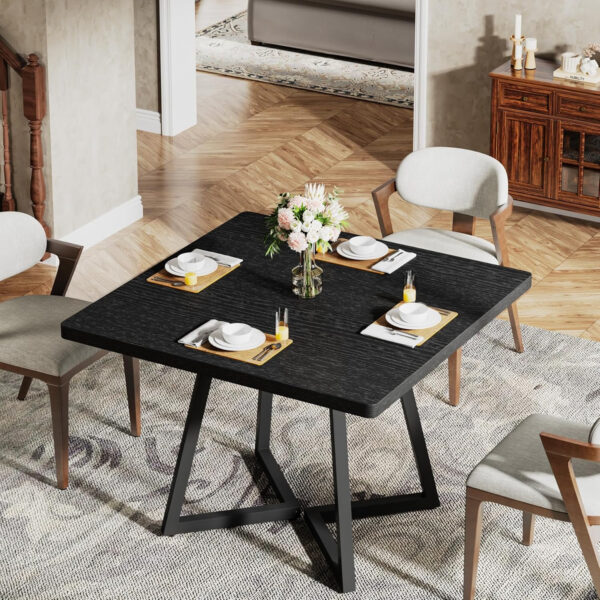 Tribesigns Square Dining Table for 2, 31.5" Industrial Dinner Table with Metal Base, Kitchen Table for Dining Room, Small Space, Apartment, Rustic Brown & Black